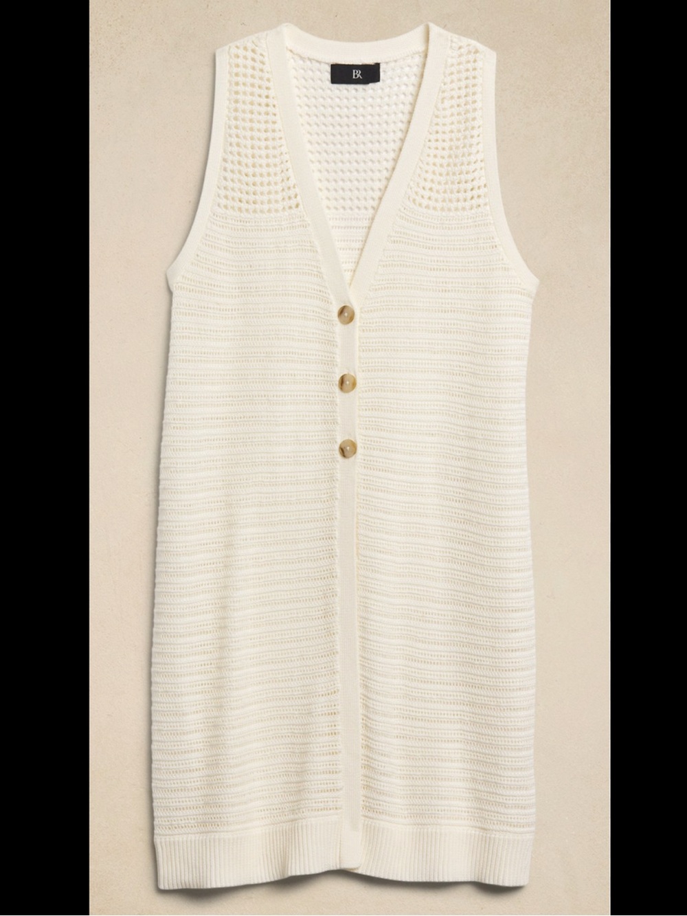 Banana Republic RT$120 Janie Long Ivory Mixed Stitch Button Sweater Vest